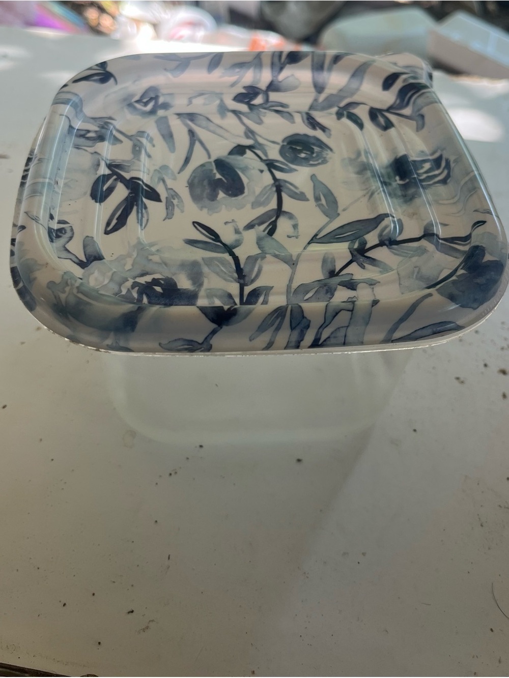 Blue Floral Glass Accent Dish - Home Accents